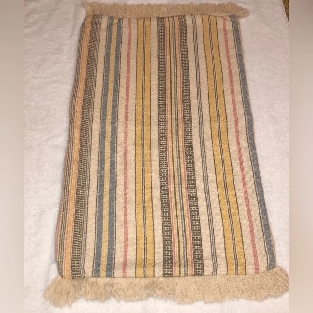 Pottery Barn Striped Lumbar Tapestry/Embroidered Pillow Cover, lined, w/Fringe
